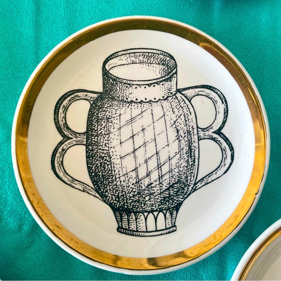 Fornasetti for Bucciarelli Vessels Milano Italy MCM Gold Porcelain Coasters Set - Picture 5 of 11